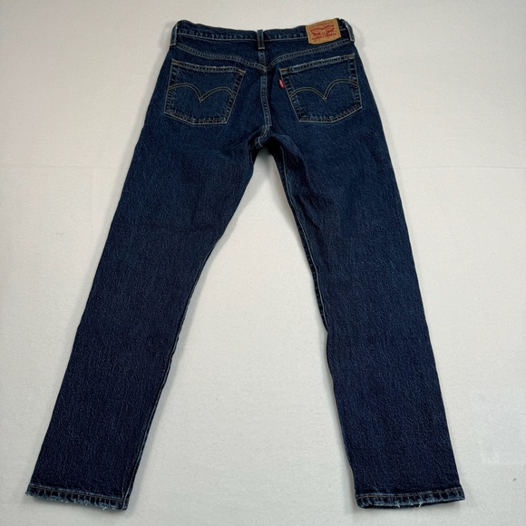 Levis 501 Straight Leg Jeans Size 29X28 Dark Wash Denim Button Fly Distressed - Picture 4 of 16